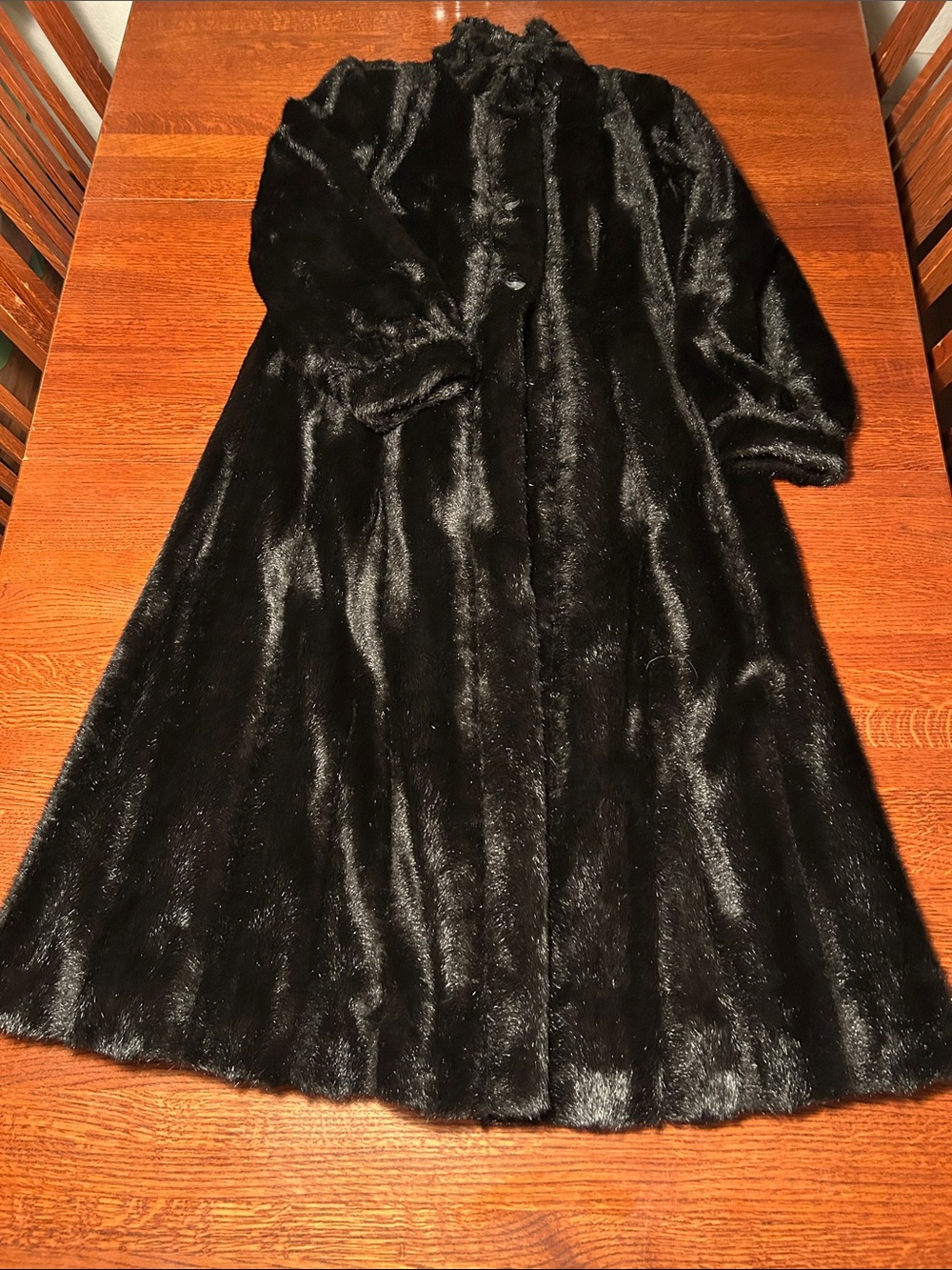 Pamela McCoy Black Faux Fur Long Coat